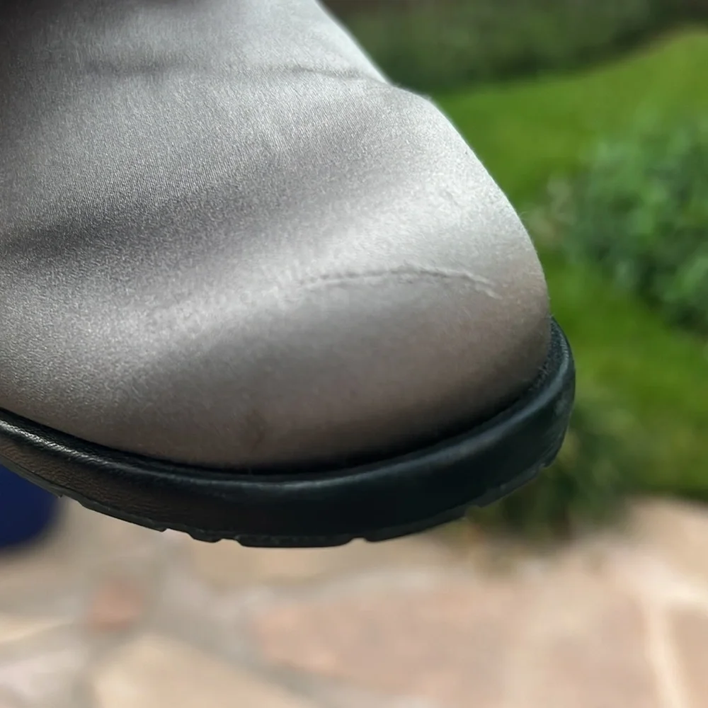 ▶️ Pedro Garcia Espana ◀️ Gray Silk Satan Raw Edge Slip On Flats  37.5